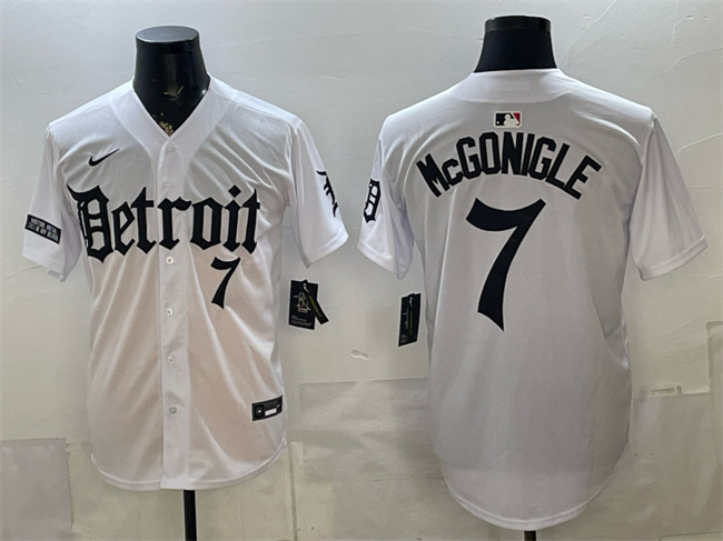 Men's Detroit Tigers #7 Kevin McGonigle 2026 White 'Motor Gothic Edition' Vapor Premier Limited Stitched Baseball Jersey